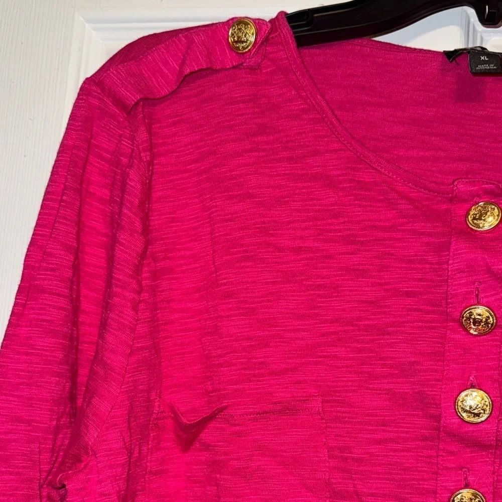 INC International Concepts Fuchsia Button-Accent Long Sleeve Top - Picture 7 of 9